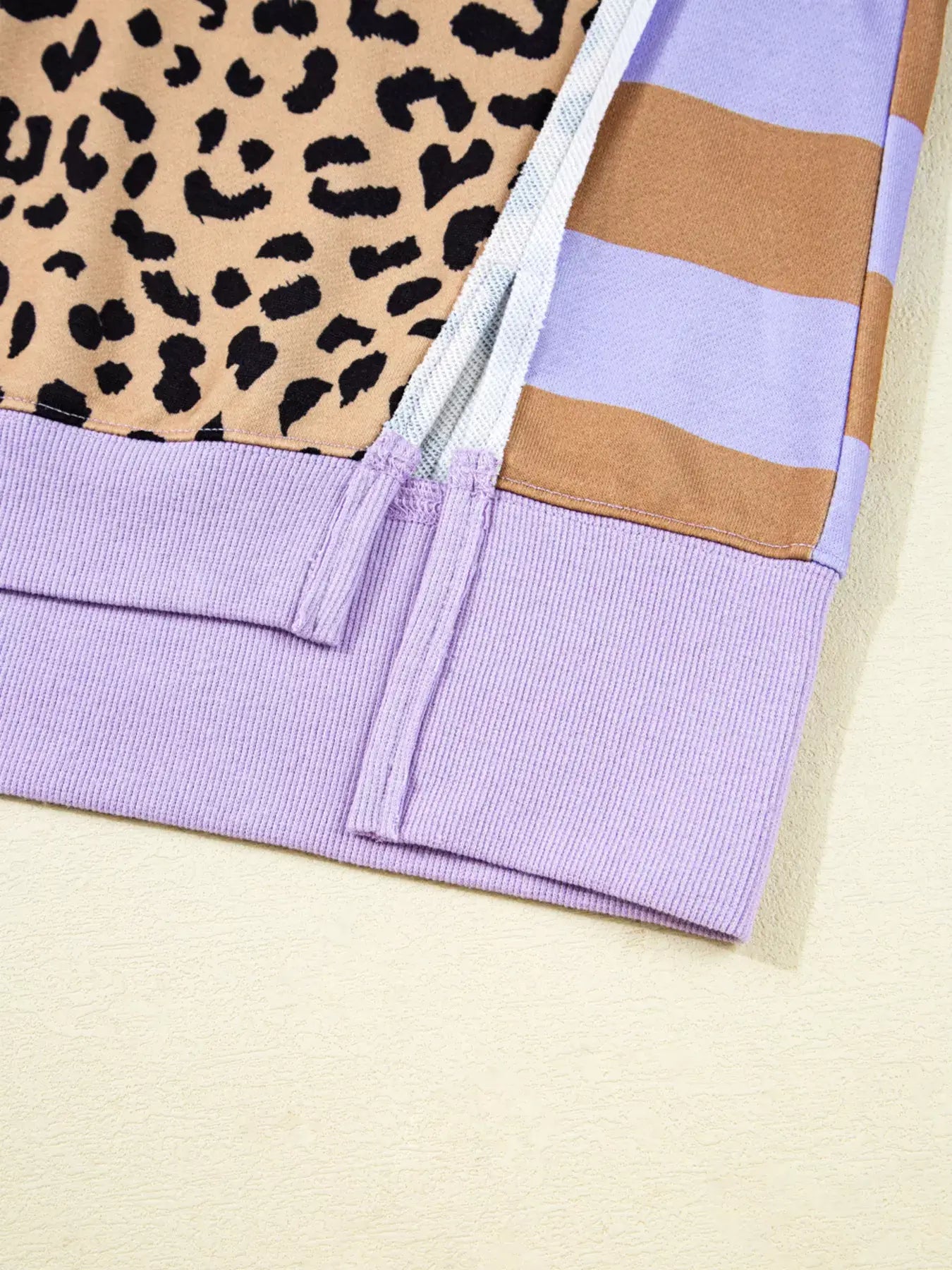 Stripe Color Block Patchwork Leopard Casual Sweatshirt with Slits - Trendsi - Flyclothing LLC
