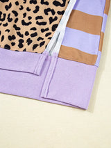 Stripe Color Block Patchwork Leopard Casual Sweatshirt with Slits - Trendsi - Flyclothing LLC