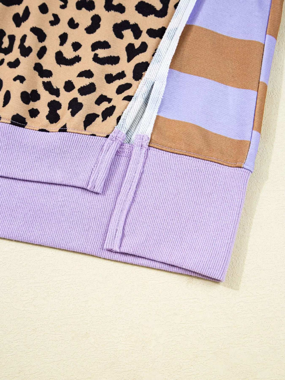 Stripe Color Block Patchwork Leopard Casual Sweatshirt with Slits - Trendsi - Flyclothing LLC