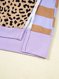 Stripe Color Block Patchwork Leopard Casual Sweatshirt with Slits - Trendsi - Flyclothing LLC