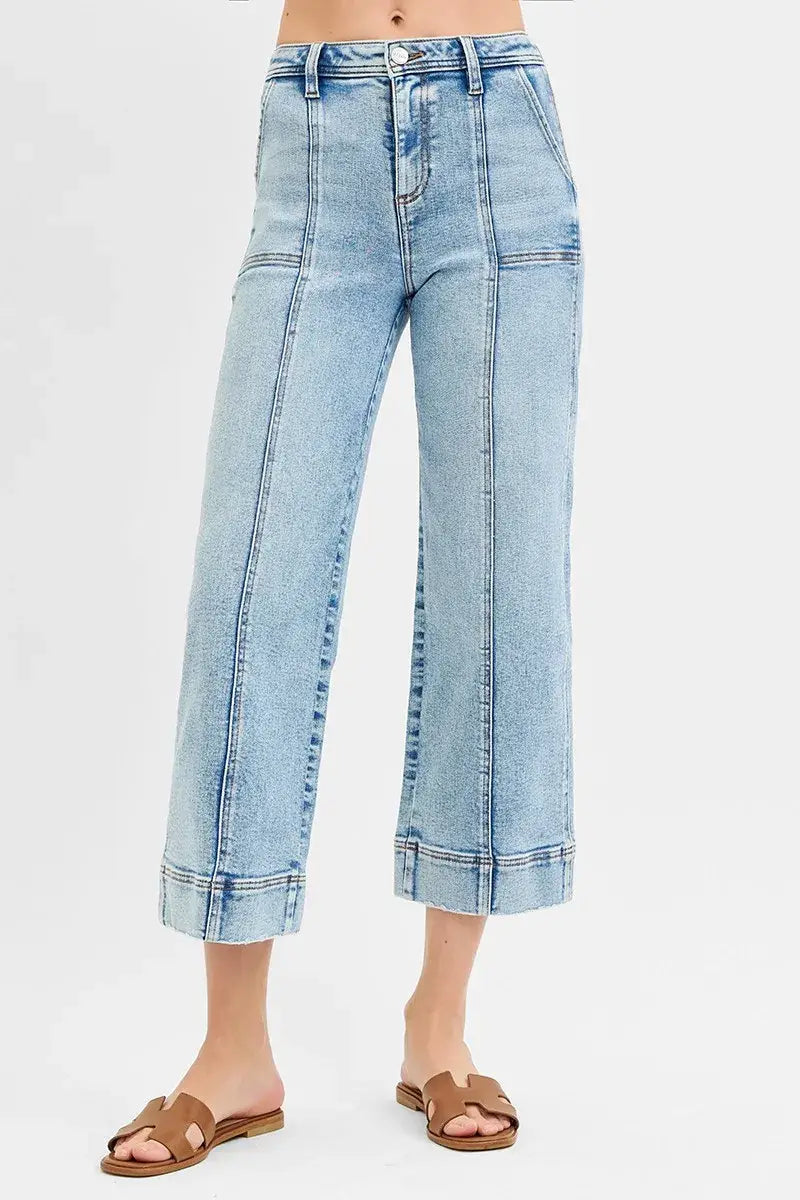 RISEN Full Size High Rise Crop Wide Front Seam Detailed Jeans Plus Size - Trendsi - Flyclothing LLC