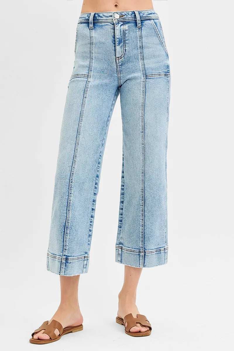 RISEN Full Size High Rise Crop Wide Front Seam Detailed Jeans Plus Size - Trendsi - Flyclothing LLC