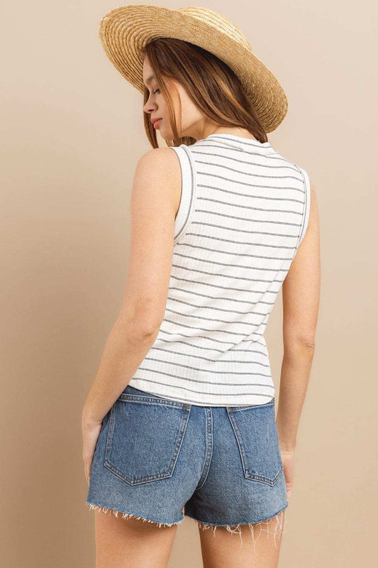 Ces Femme Striped Round Neck Tank - Trendsi - Flyclothing LLC