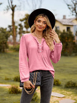 Puff Sleeve Ruffle Trim Blouse - Trendsi - Flyclothing LLC