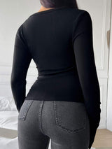 Devine Quarter Button Long Sleeve T-Shirt - Trendsi - Flyclothing LLC