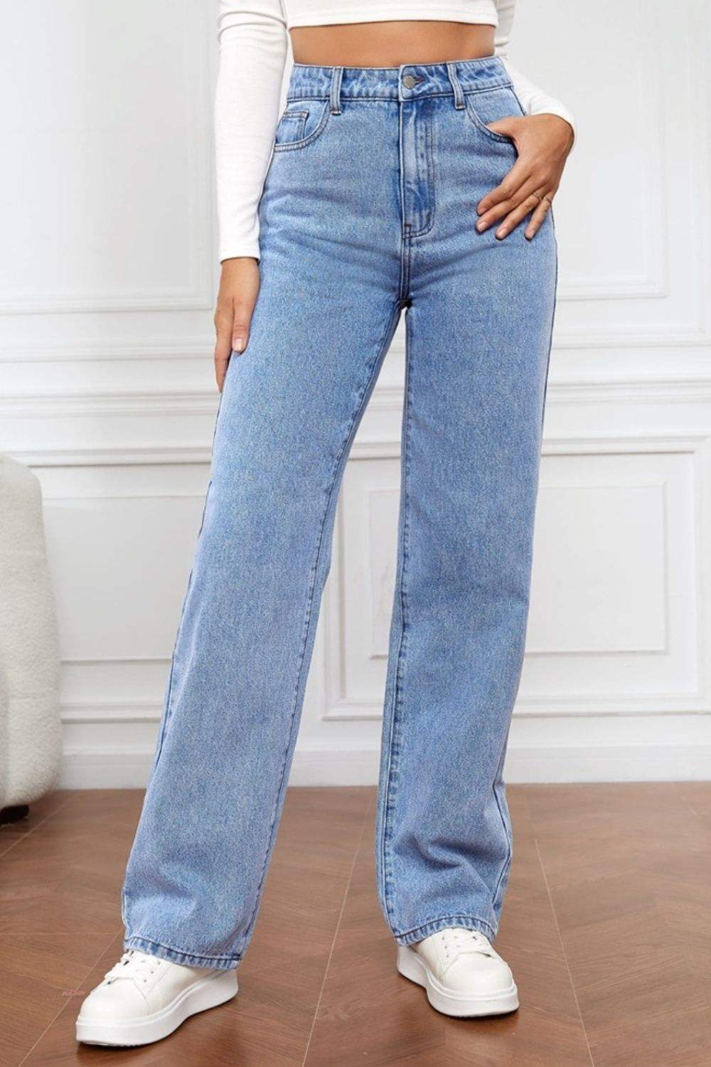 High Waist Straight Jeans - Trendsi - Flyclothing LLC