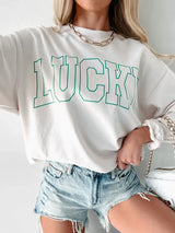 LUCKY Graphic Round Neck Long Sleeve Sweatshirt - Trendsi - Flyclothing LLC