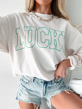LUCKY Graphic Round Neck Long Sleeve Sweatshirt - Trendsi