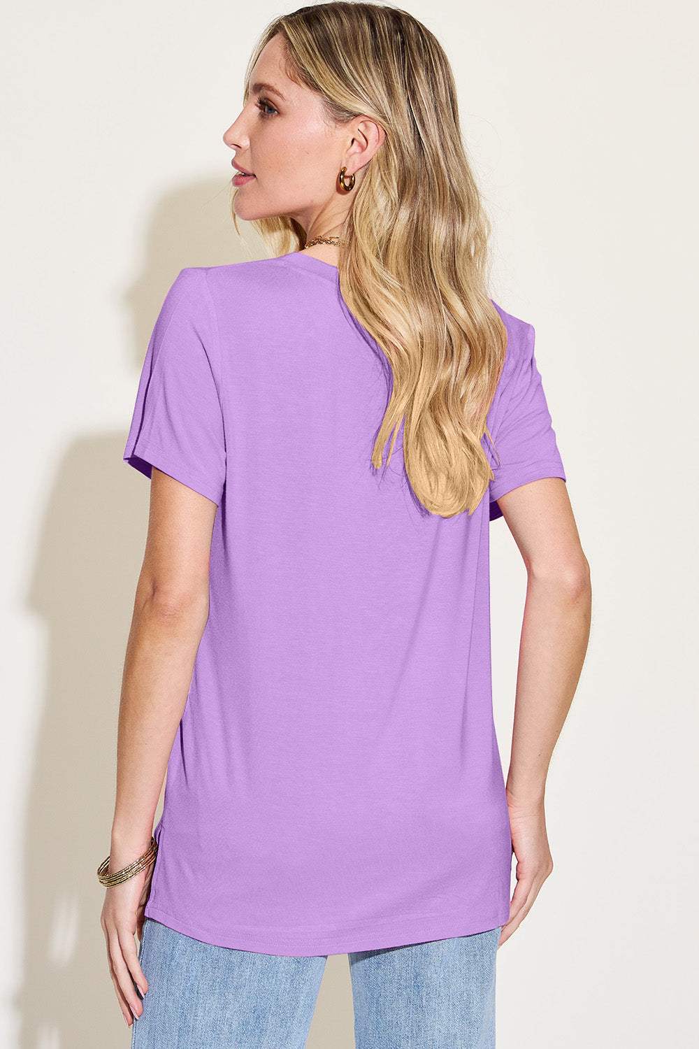 Basic Bae Bamboo Full Size V-Neck High-Low T-Shirt - Trendsi - Flyclothing LLC