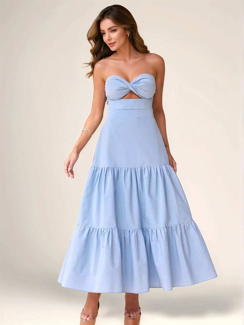 Twist Front Cutout Tiered Maxi Dress - Trendsi - Flyclothing LLC