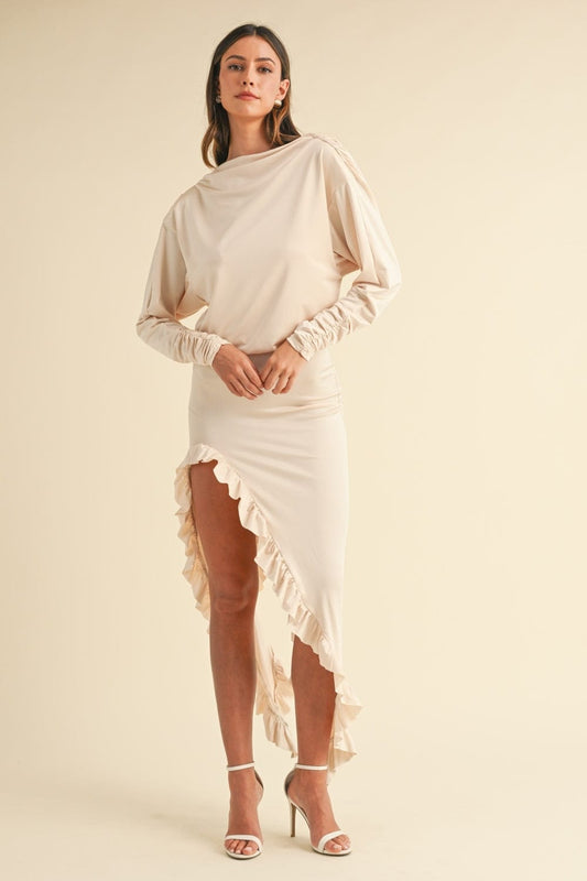 Mable Backless Asymmetric Ruffle Hem Dress - Trendsi