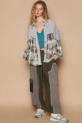 POL Balloon Sleeve Floral Color Block Plaid Shirt - Trendsi - Flyclothing LLC