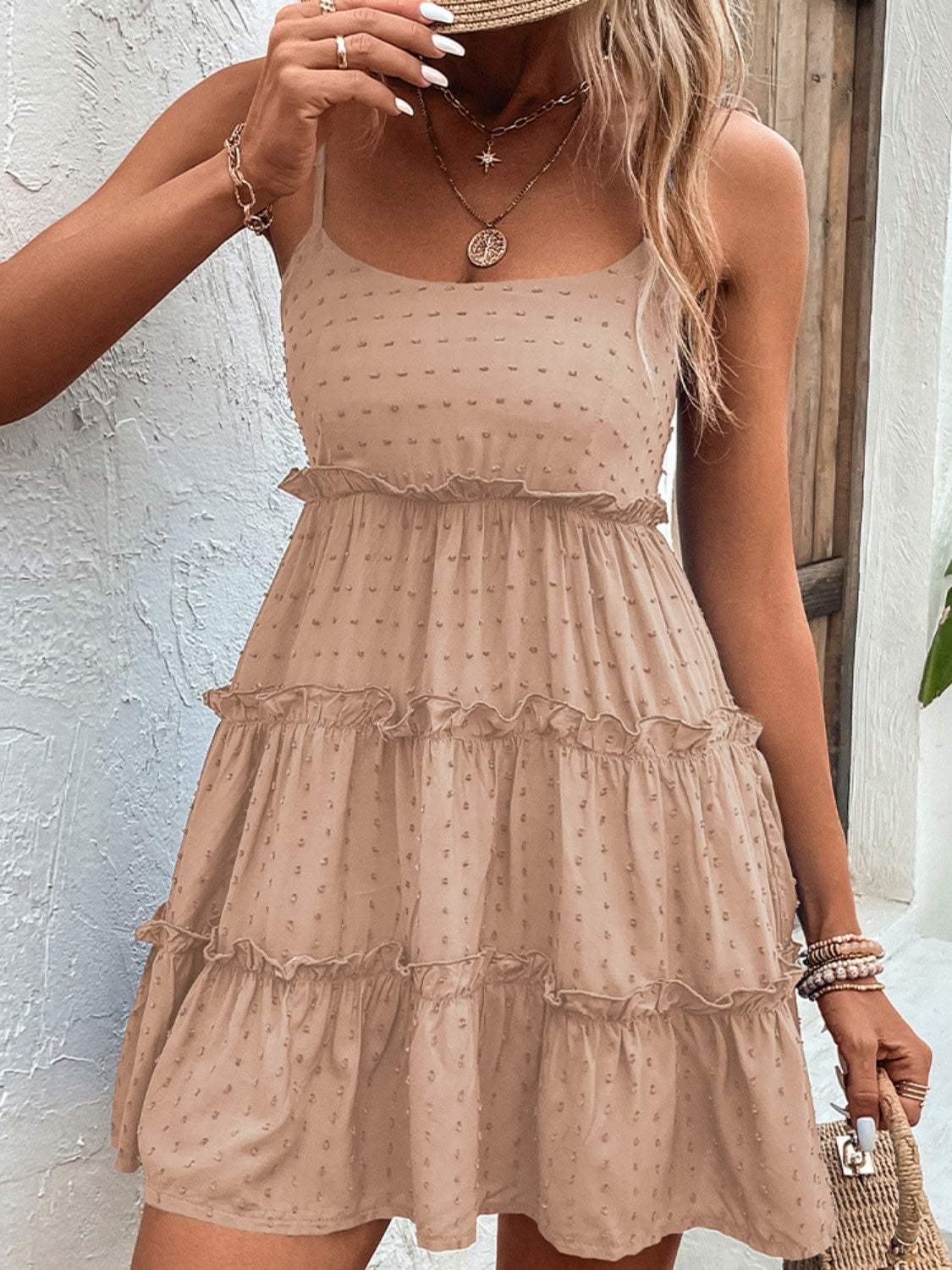 Frill Spaghetti Strap Tiered Dress - Trendsi - Flyclothing LLC