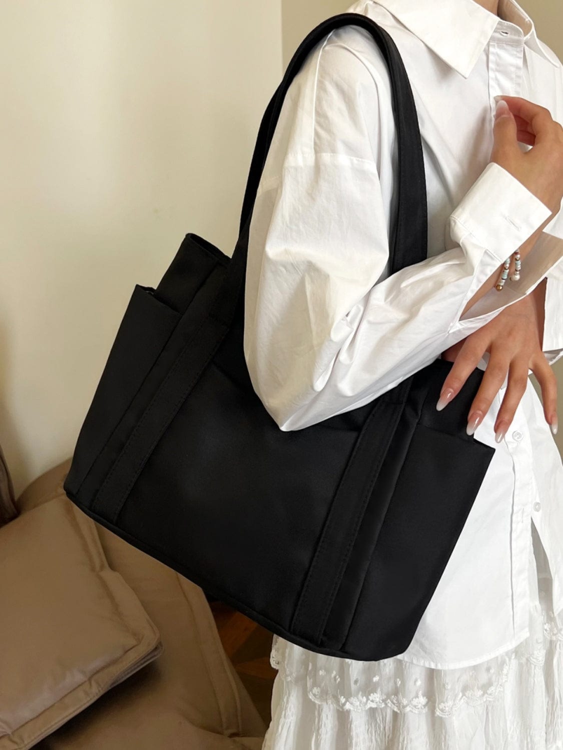 Oxford Cloth Tote Bag with Zipper - Trendsi