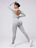 Back Crisscross Round Neck Long Sleeve Top and Leggings Active Set - Trendsi - Flyclothing LLC