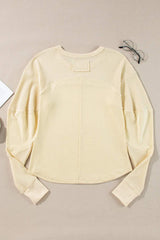 Waffle-Knit Round Neck Long Sleeve Top - Trendsi - Flyclothing LLC
