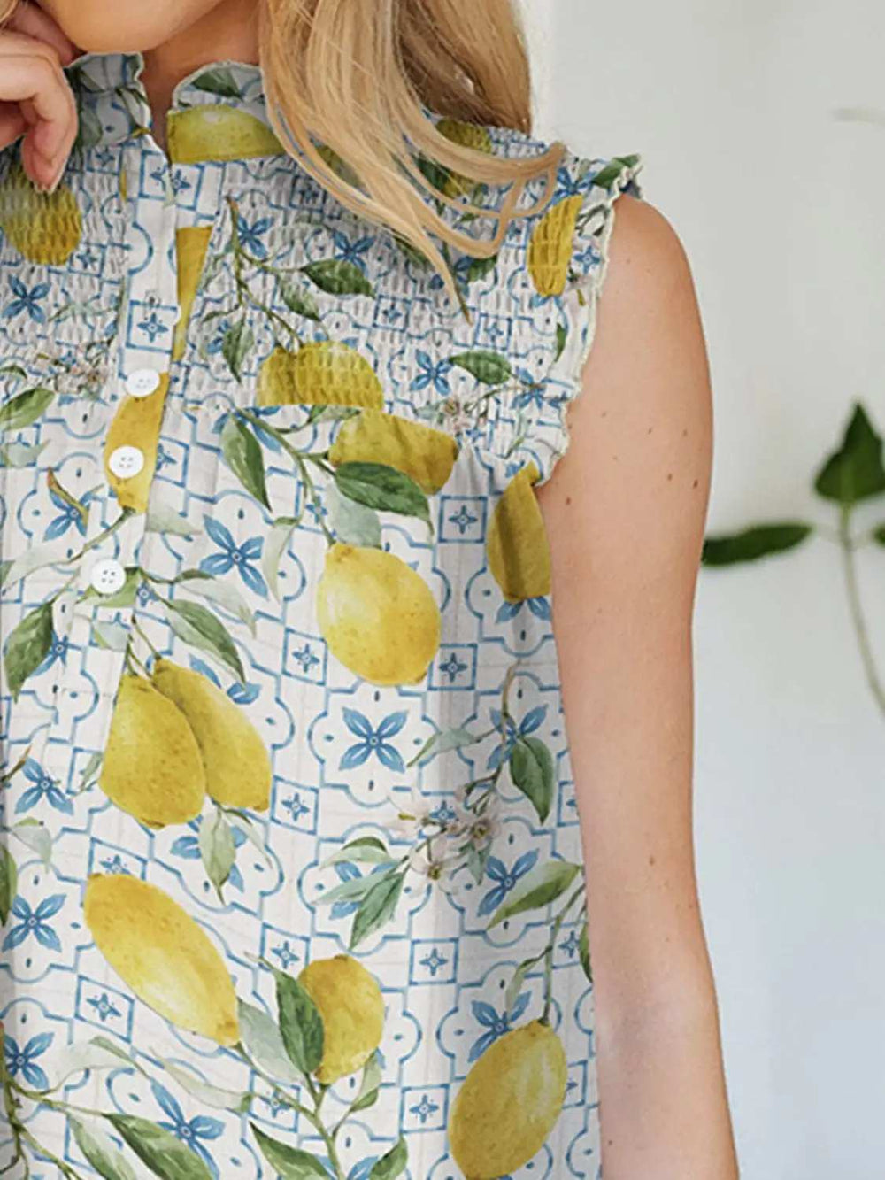 Frill Printed Mock Neck Top - Trendsi - Flyclothing LLC