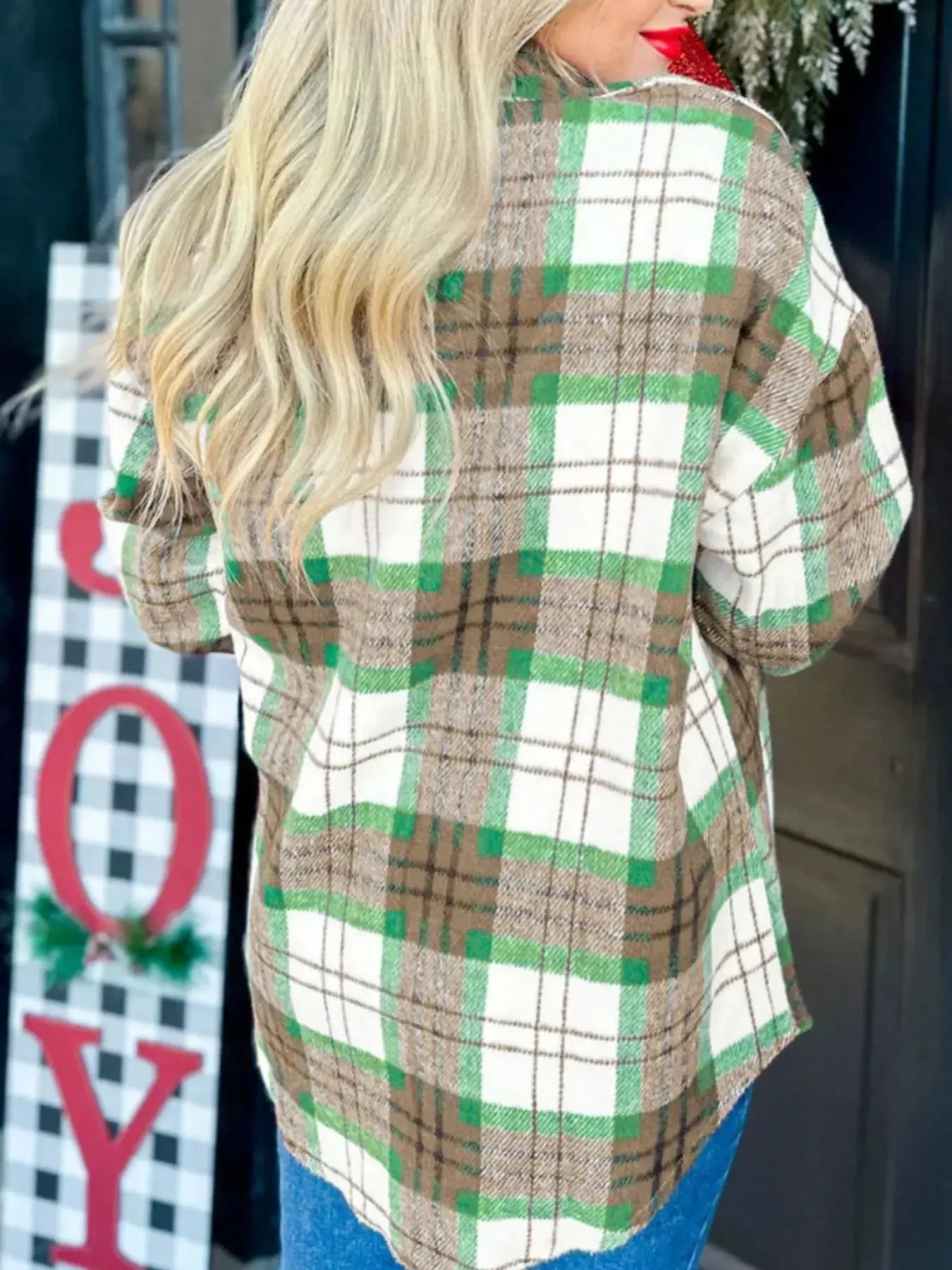 Plaid Button-Down Long Sleeve Shacket - Trendsi - Flyclothing LLC