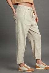 Umgee Full Size Drawstring Elastic Waistband Linen Blend Pants Plus Size - Trendsi - Flyclothing LLC