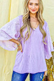 And The Why Feather Detailed 3/4 Sleeve Slub Top - Trendsi - Flyclothing LLC