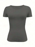 Round Neck Short Sleeve T-Shirt - Trendsi - Flyclothing LLC