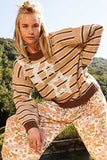 POL Star Patch Stripe Round Neck Sweater - Trendsi