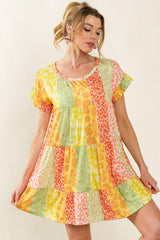 BiBi Leopard Short Sleeve Tiered Dress - Trendsi - Flyclothing LLC
