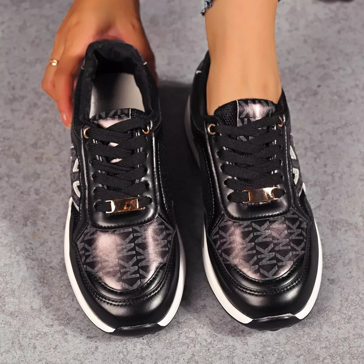 Lace Up Round Toe Sneakers - Trendsi - Flyclothing LLC