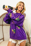 BiBi Fleur De Lis Sequin Patches Mardi Gras Sweatshirt - Trendsi - Flyclothing LLC