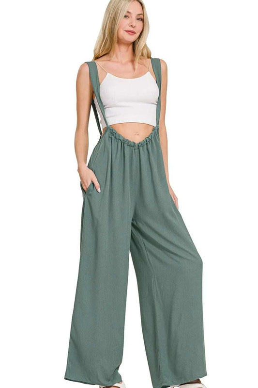 Zenana Woven Tie Back Suspender Jumpsuit - Trendsi - Flyclothing LLC