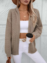 Cable Knit Open Front Hooded Cardigan - Trendsi - Flyclothing LLC