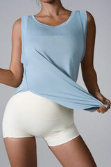 Slit Round Neck Active Tank - Trendsi - Flyclothing LLC