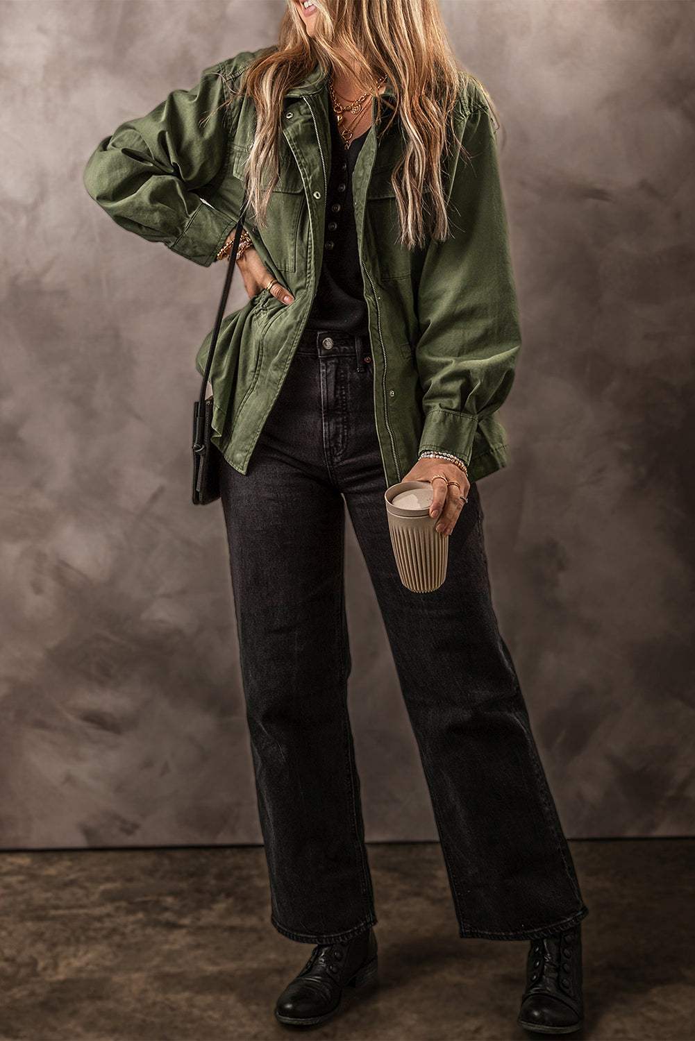 Zip Up Long Sleeve Jacket - Trendsi - Flyclothing LLC