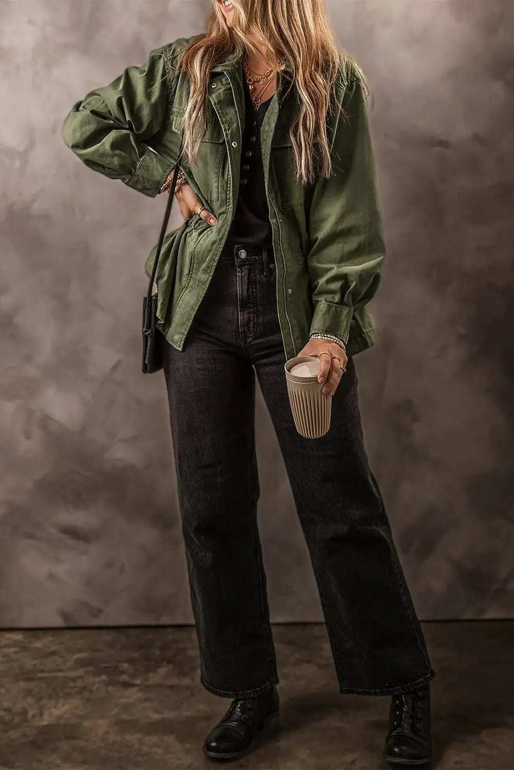 Zip Up Long Sleeve Jacket - Trendsi - Flyclothing LLC