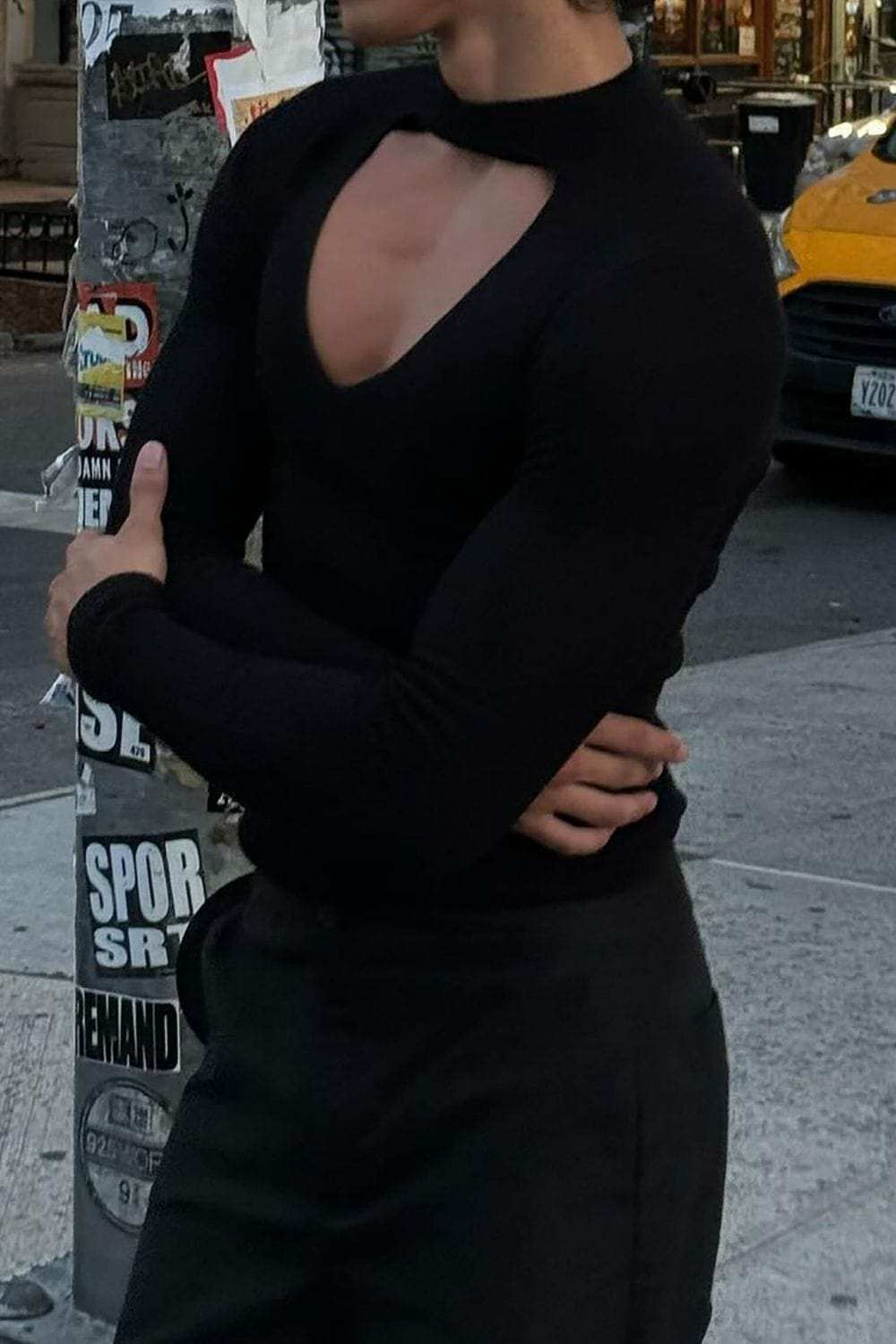 Men's Cutout Front Long Sleeve T-Shirt - Trendsi - Flyclothing LLC