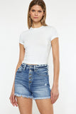 Kancan Button Fly High Rise Raw Hem Denim Shorts - Trendsi