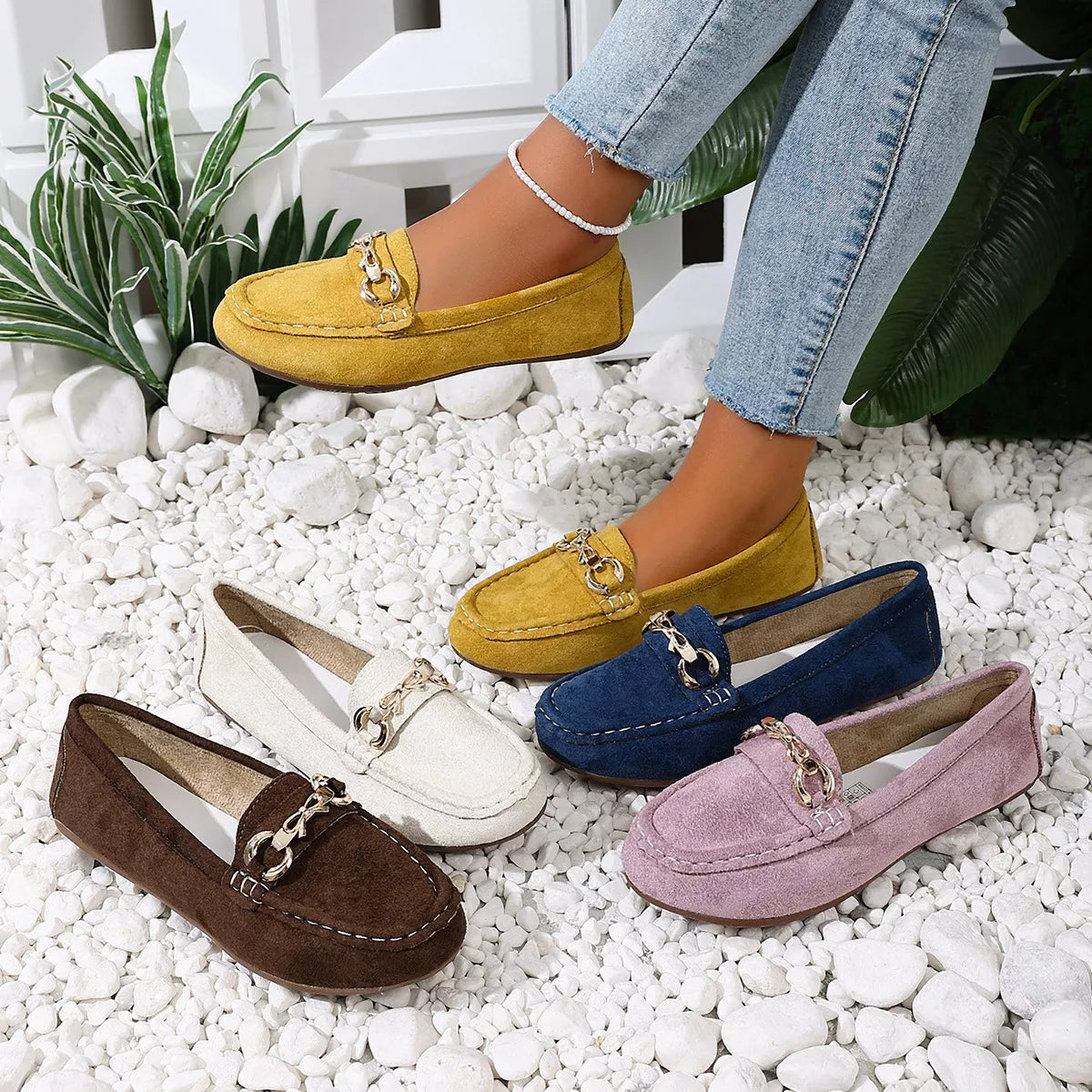 Comfortable Flat Loafers with Decorative Buckle - Trendsi - Flyclothing LLC
