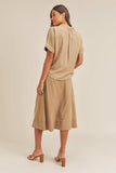 MABLE Short Sleeve Top and Button Down Midi Skirt Set - Trendsi - Flyclothing LLC