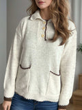 Contrast Trim Quarter Button Long Sleeve Sweater - Trendsi - Flyclothing LLC