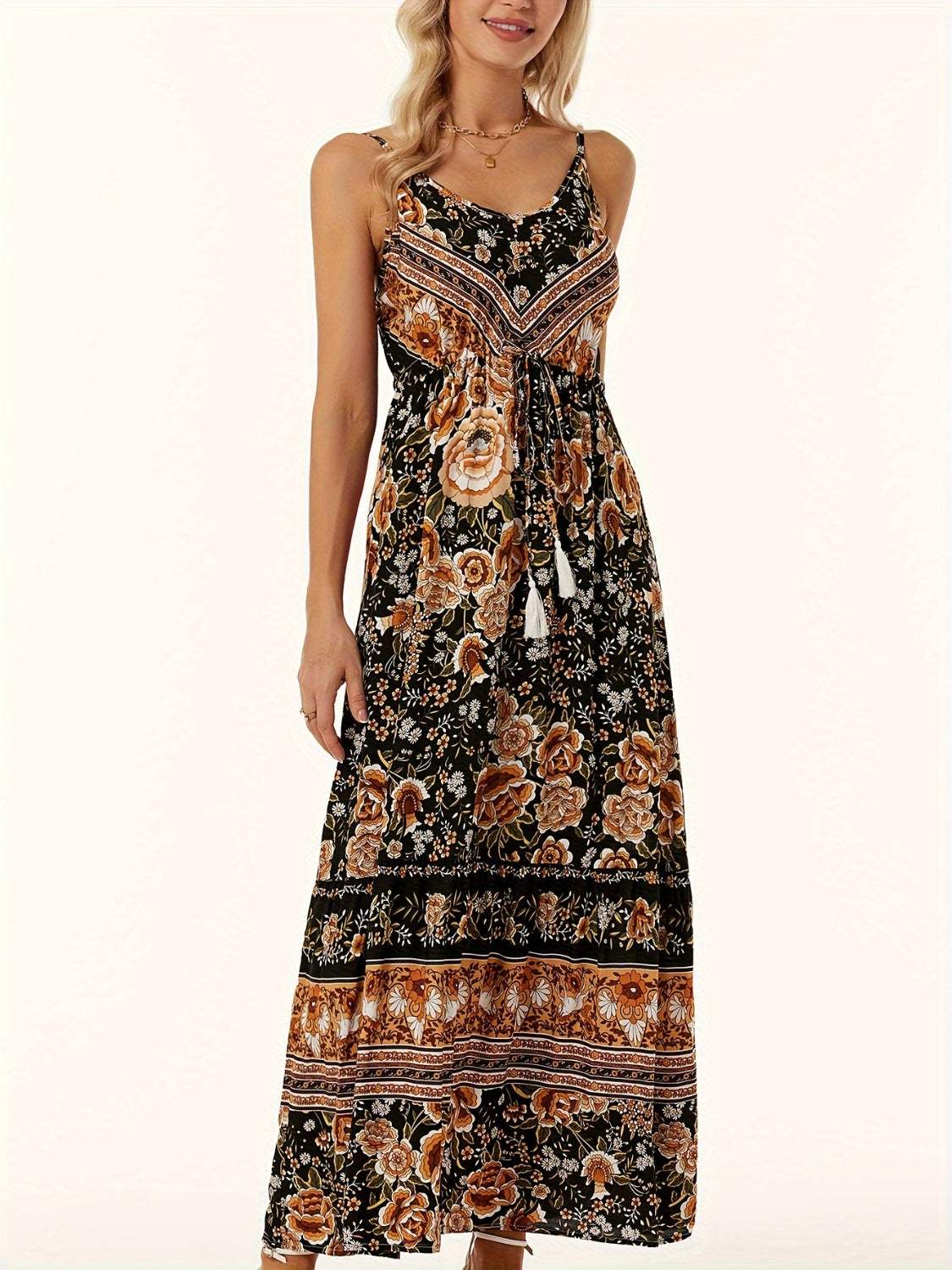 Printed Scoop Neck Midi Cami Dress - Trendsi - Flyclothing LLC