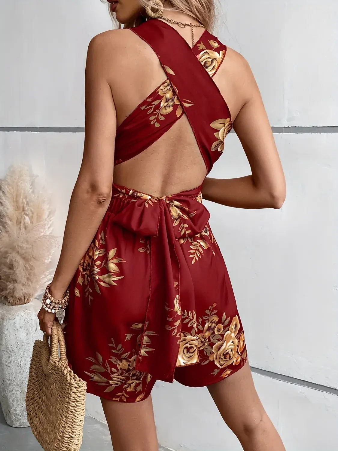 Crisscross Back Printed Romper - Trendsi - Flyclothing LLC