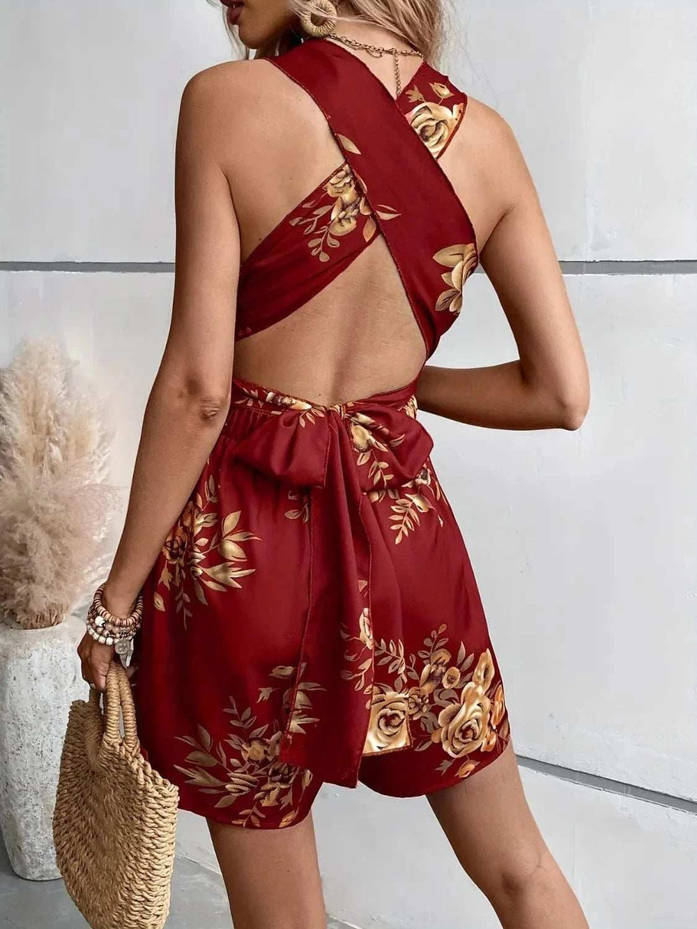 Crisscross Back Printed Romper - Trendsi - Flyclothing LLC