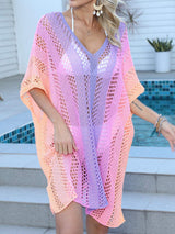 Openwork Contrast V-Neck Cover-Up - Trendsi - Flyclothing LLC