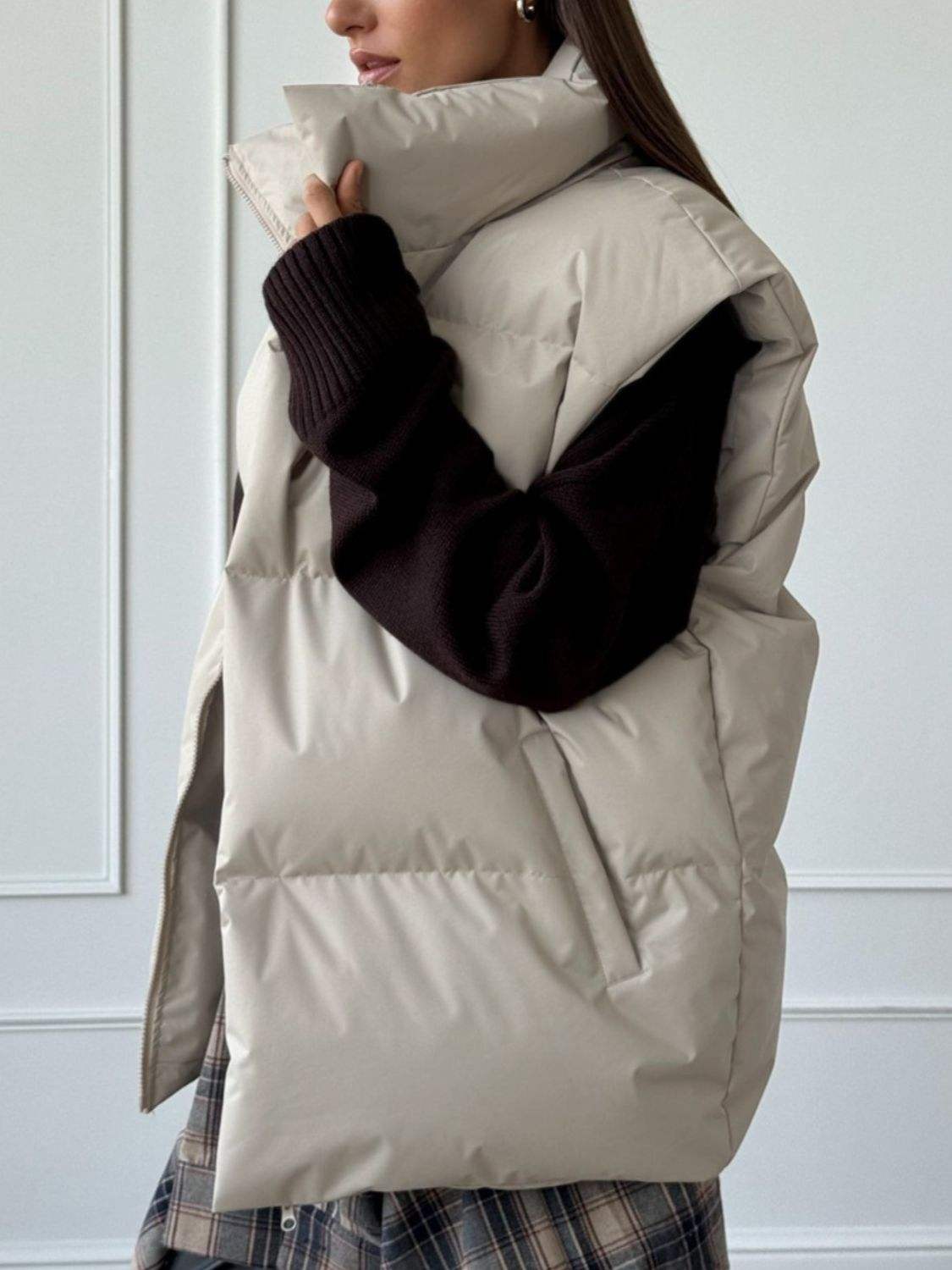 Zip Up Turtleneck Vest Coat - Trendsi - Flyclothing LLC