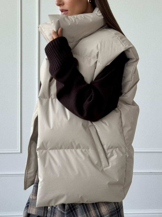 Zip Up Turtleneck Vest Coat - Trendsi - Flyclothing LLC