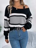 Color Block Asymmetrical Neck Long Sleeve Sweater - Trendsi - Flyclothing LLC