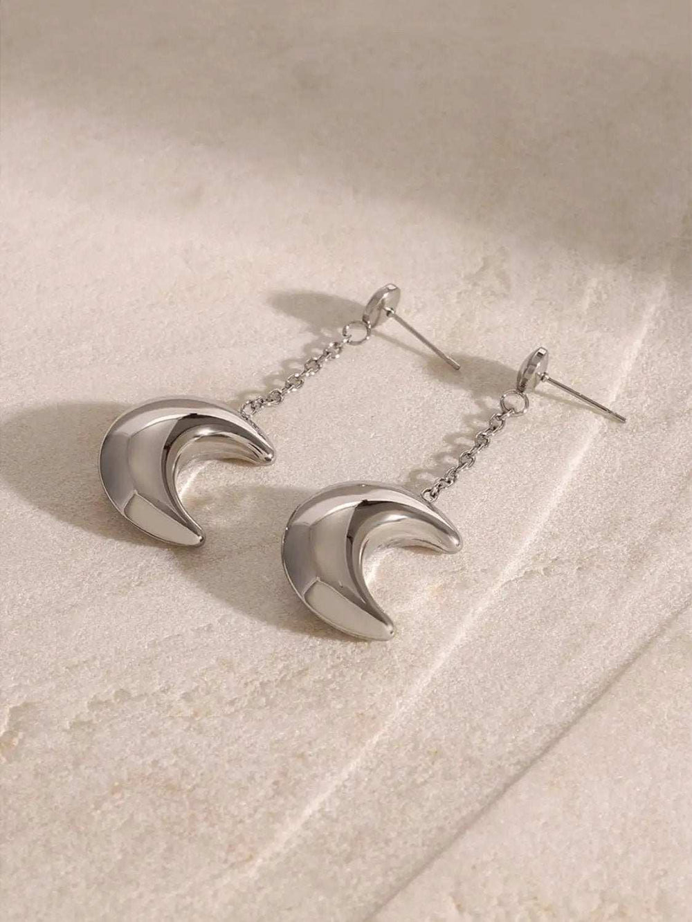 Stainless Steel Moon Dangle Earrings - Trendsi - Flyclothing LLC