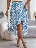 High-Low Printed High Waist Skirt - Trendsi