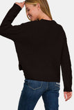 Zenana Cropped High Low Cable Sweater with Side Slits - Trendsi - Flyclothing LLC