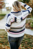 Plus Size Striped Long Sleeve Hooded Sweater - Trendsi - Flyclothing LLC